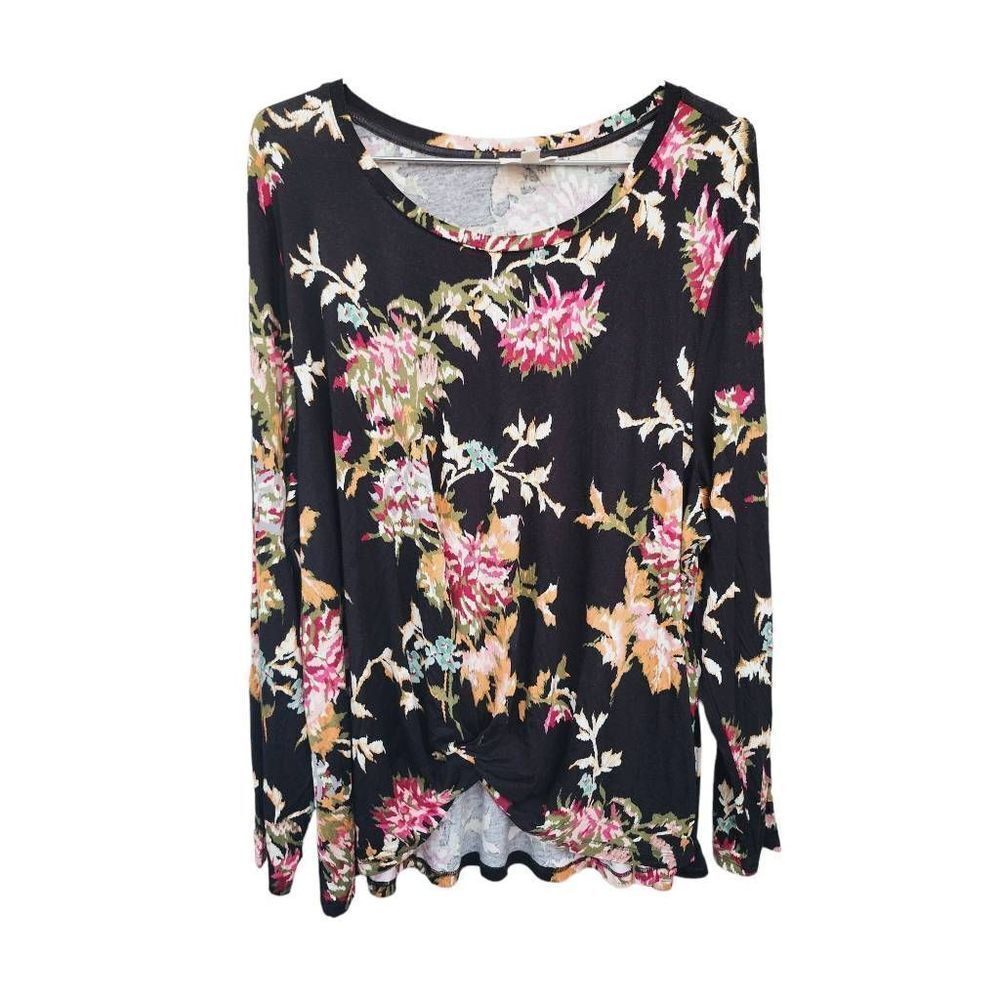 Style & Co Twist Front Blouse Floral Boho Long Sleeve Plus 3X New